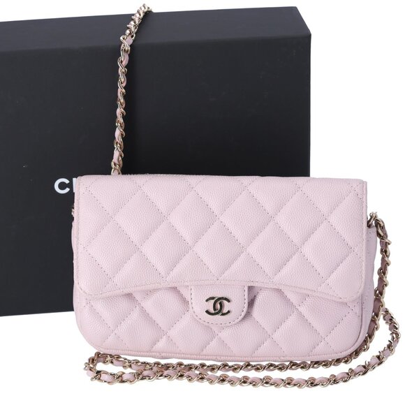 CHANEL Classic Flap Phone Holder on Chain WOC Crossbody Pink Caviar - Picture 1 of 10